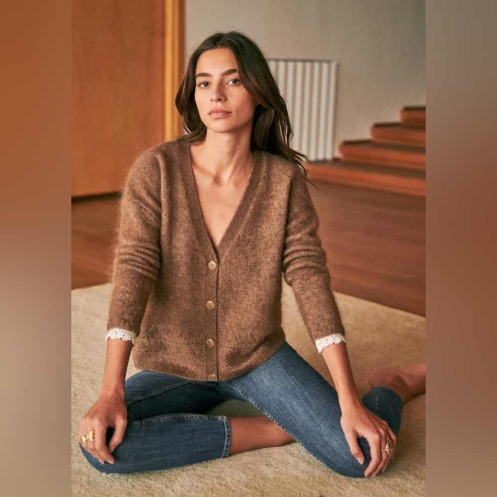 Sezane Charles jumper cardigan in taupe